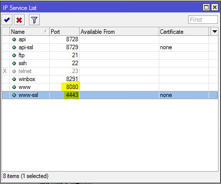 mikrotik router portforward port 80 443